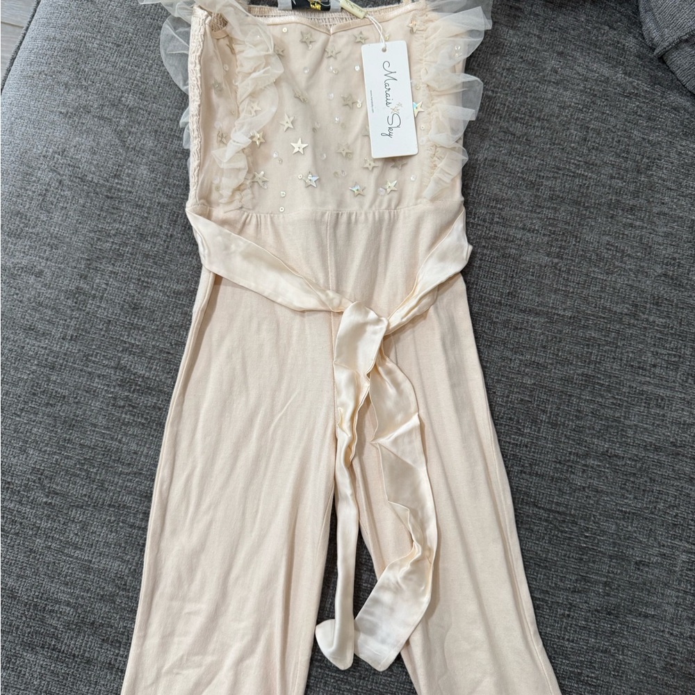 Marais Sky Cream Ruffled Jumpsuit with Star Details